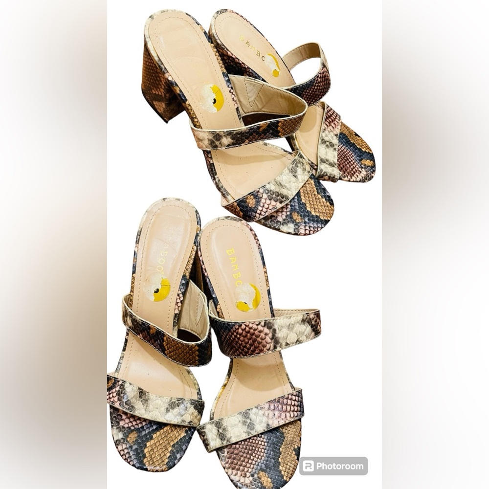 BAMBOO Women's Colorful Snake Print Heels
